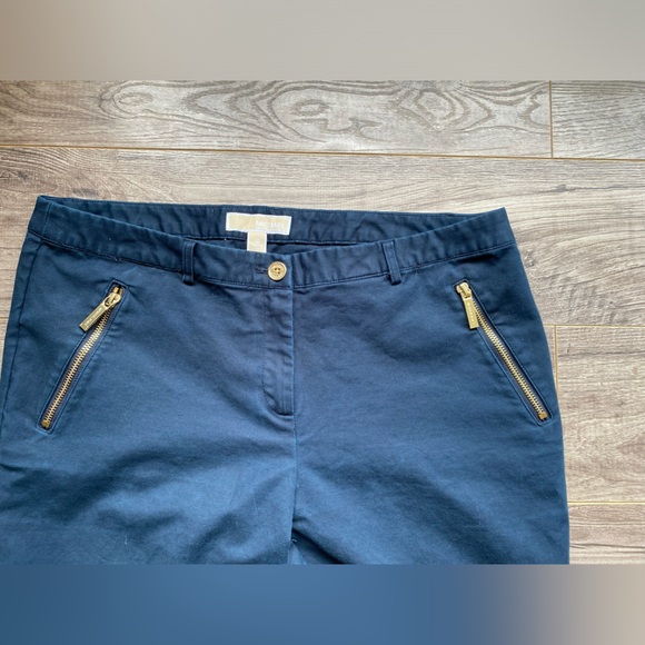 Michael Kors navy blue trousers pants with gold details 97% cotton - Picture 2 of 12